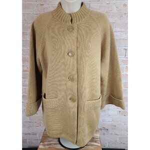 LeRoy Knitwear 100% Virgin Wool Tan Cardigan Sweater Vintage Heavy Women's XL